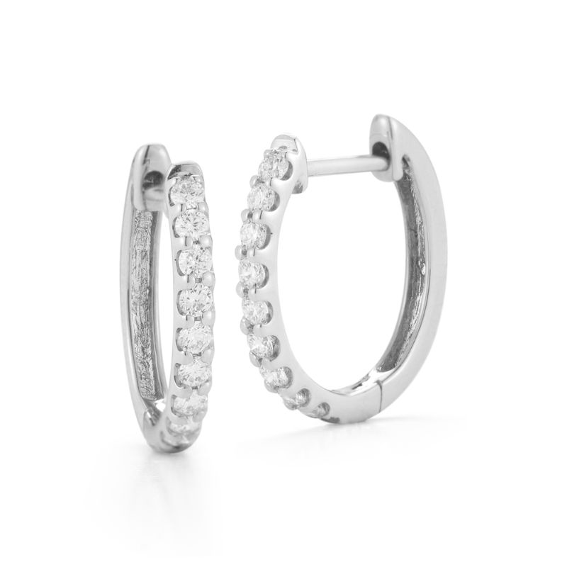 14k White Gold Diamond Huggie Earrings