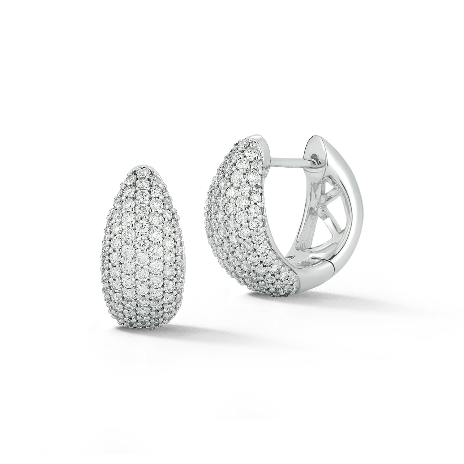 14k White Gold Diamond Graduated Huggie Earrings