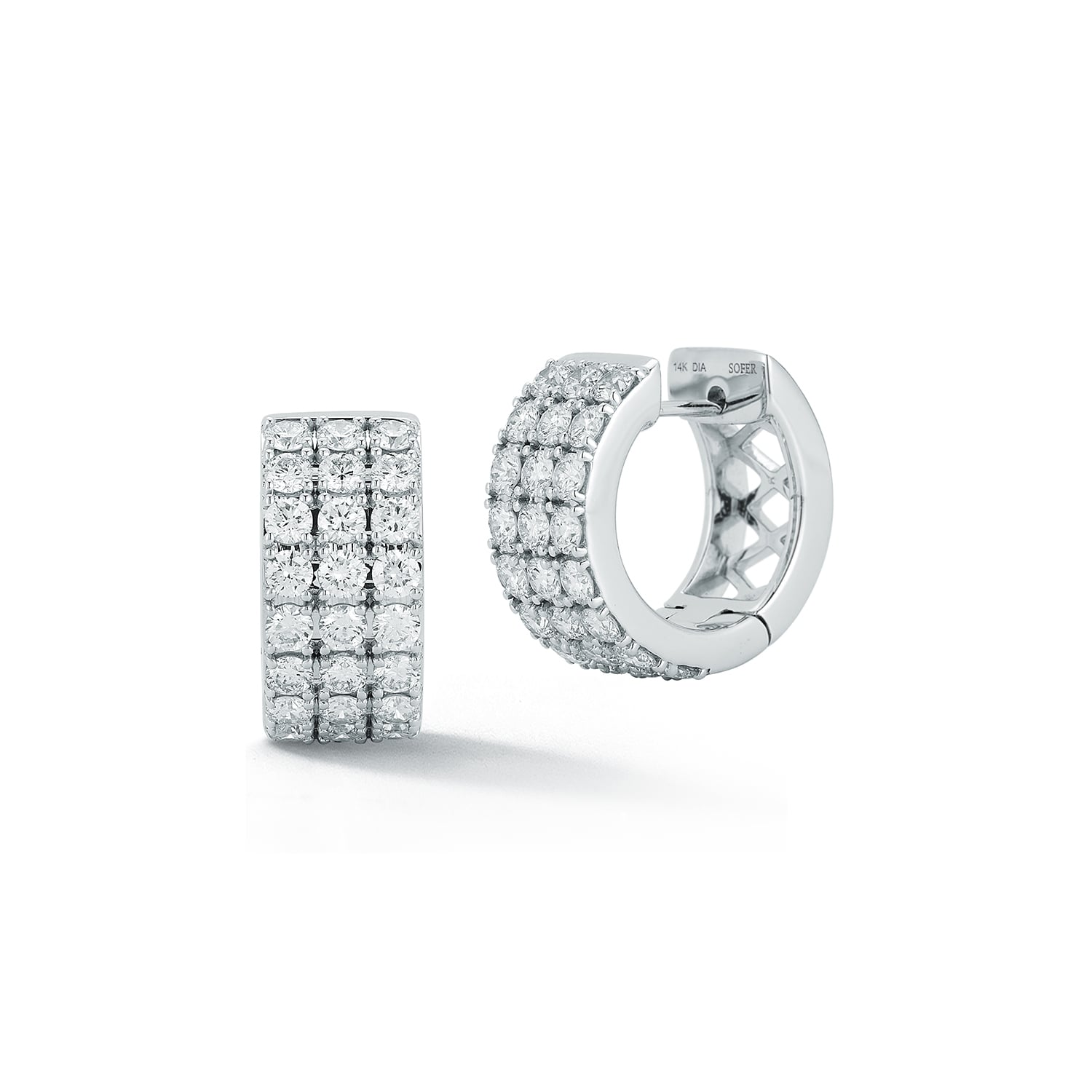 14k White Gold Diamond Huggie Earrings