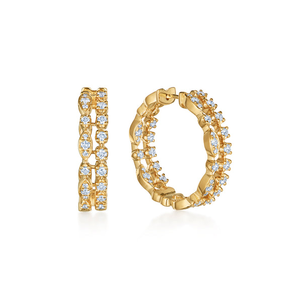 18k Yellow Gold Starry Night Diamond Double Hoop Earrings