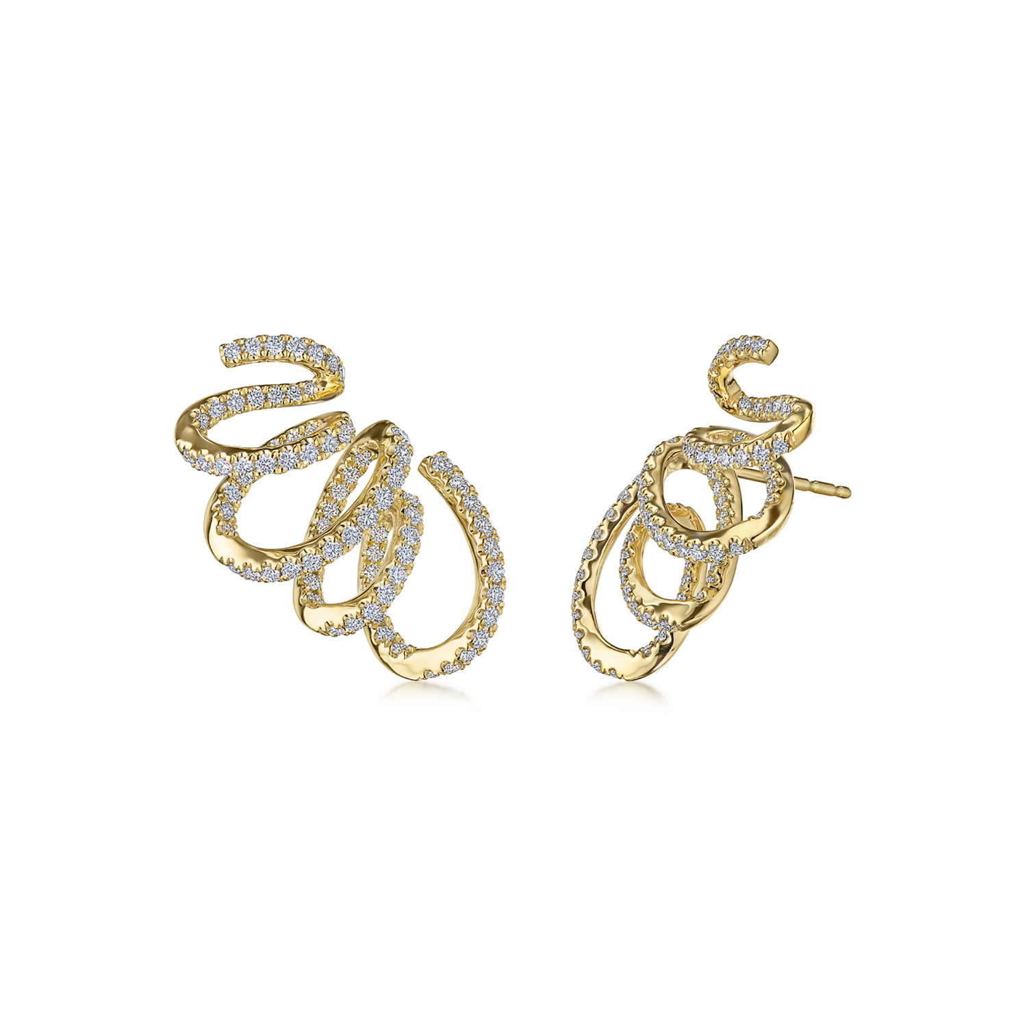 18k Yellow Gold Ribbon Diamond Earrings