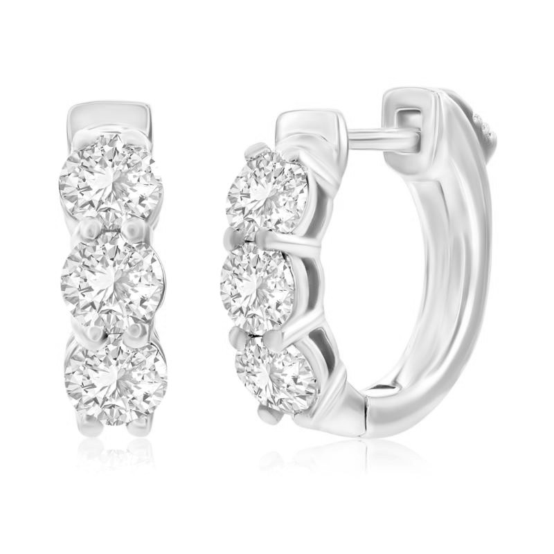 14k White Gold Diamond Hoop Earrings