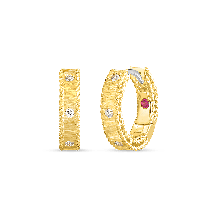 0.07ctw Diamonds Princess Hoop Earrings Set In 18k Yellow Gold By Roberto Coin