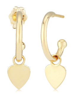 14k Yellow Gold Flat Heart Dangle Earrings