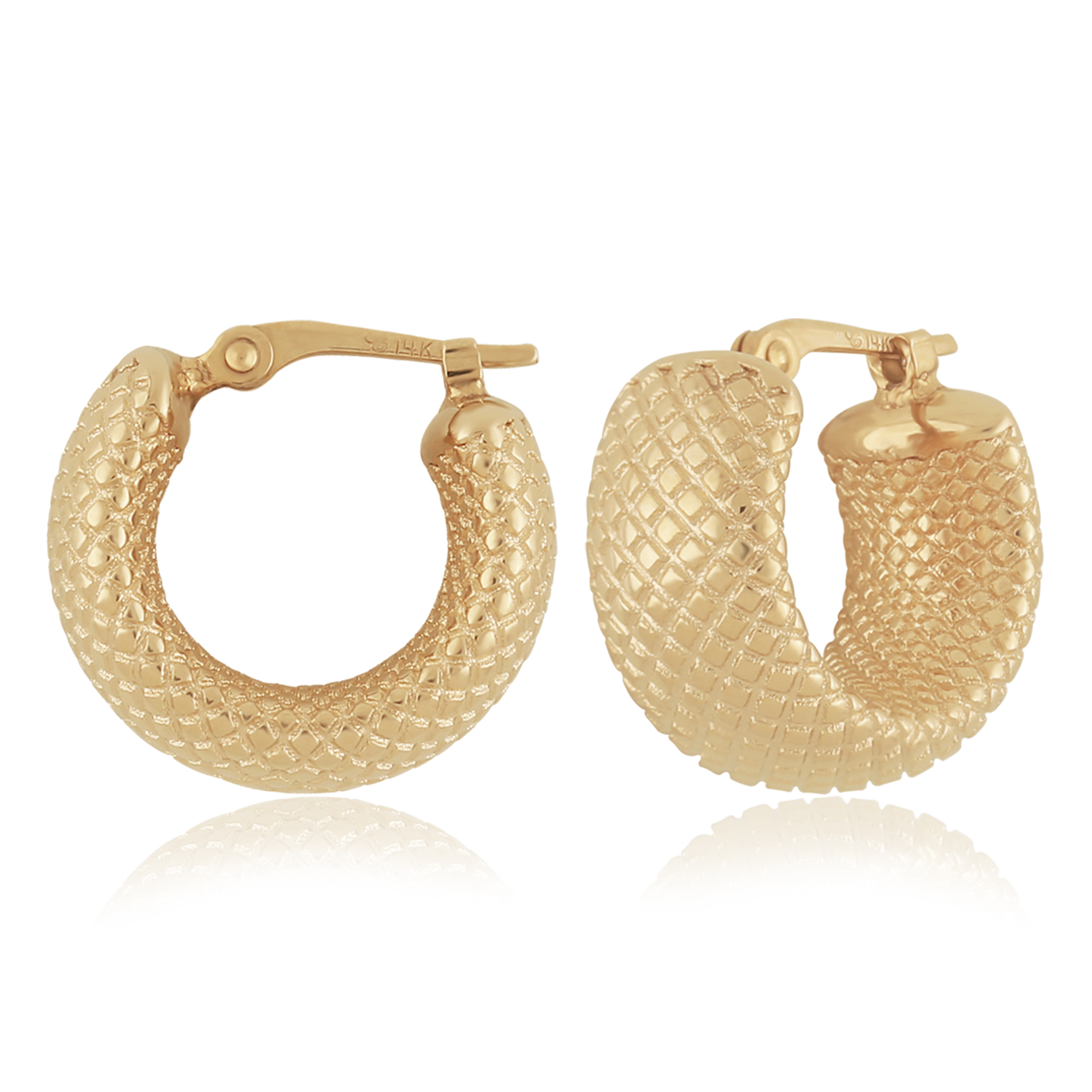 14k Yellow Gold Faceted Huggie Hoop Earrings