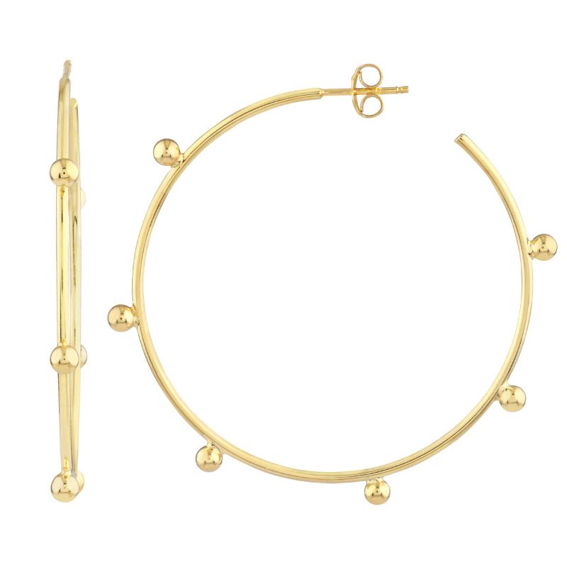 14k Yellow Gold Beaded Hoop Earrings