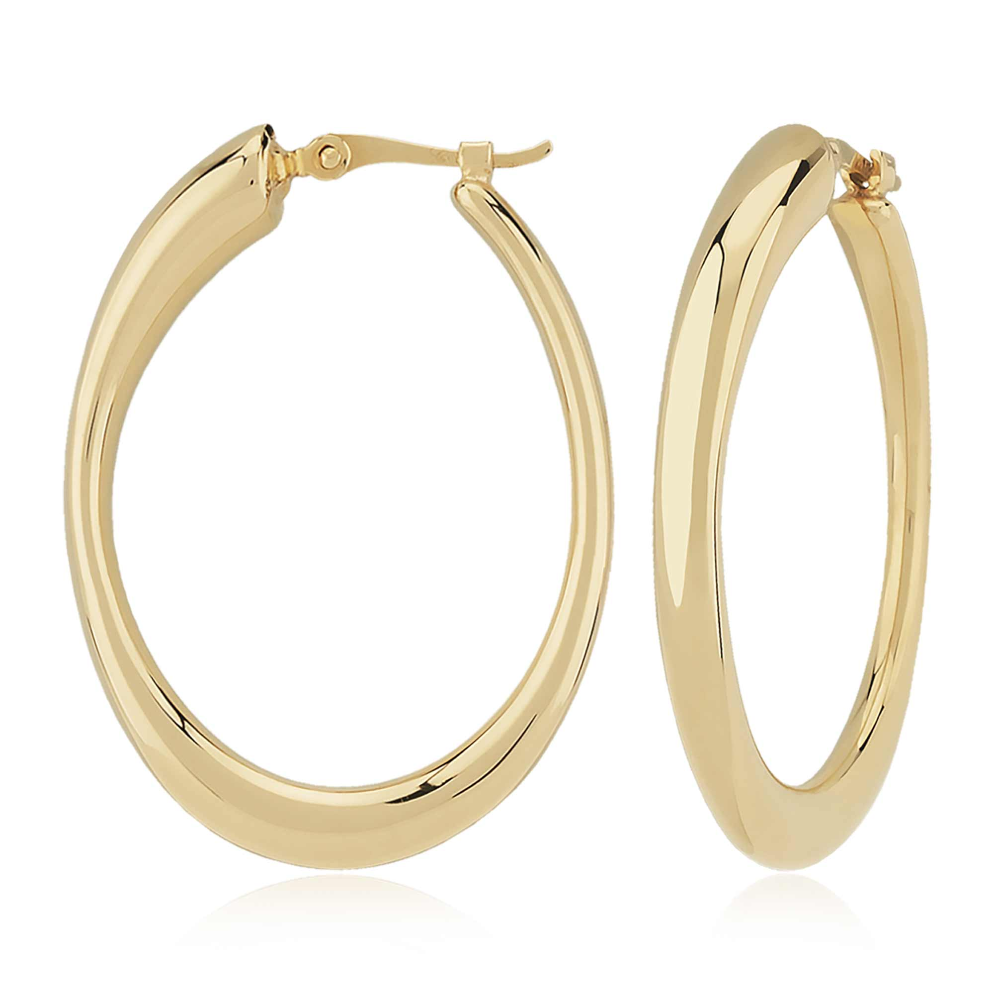 14k Yellow Gold Medium Oval Snapdown Hoop Earrings