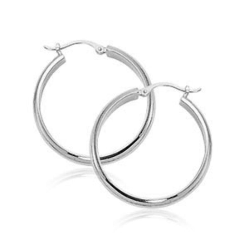 14k White Gold Tube Hoop Earrings