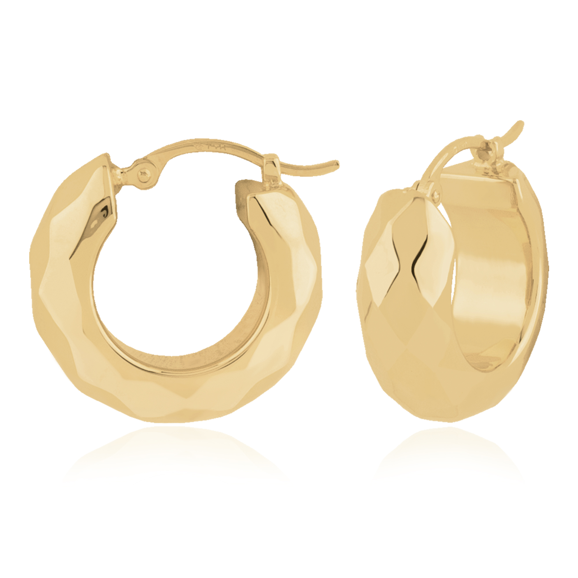 14k Yellow Gold Faceted Huggie Earrings
