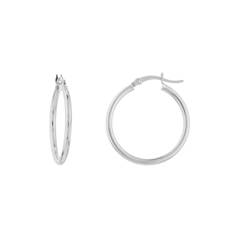 14k White Gold Hollow Hoop Earrings