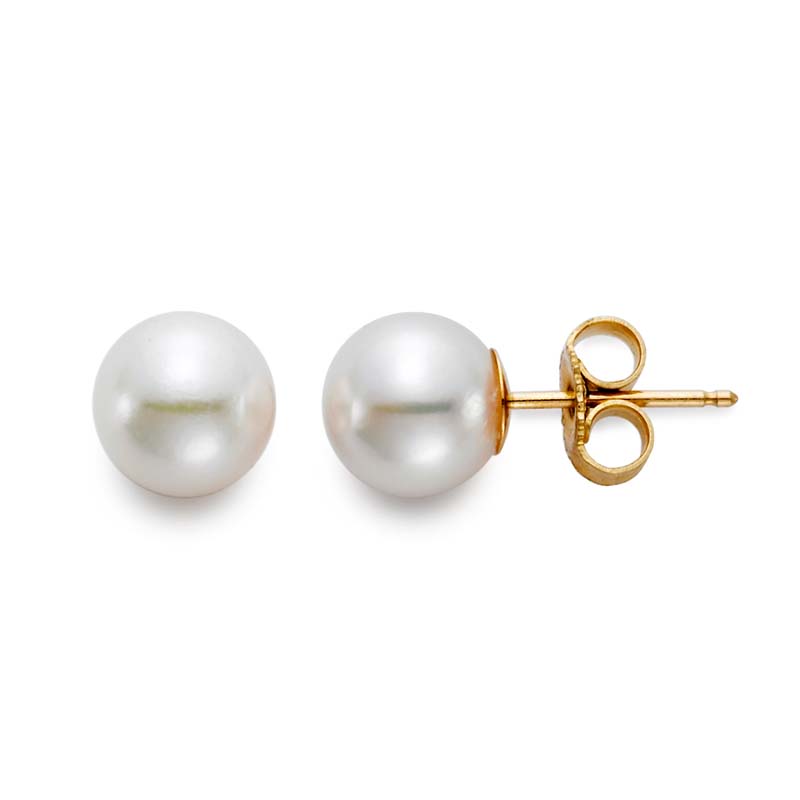 18k Yellow Gold Akoya Pearl 7.0mm Stud Earrings