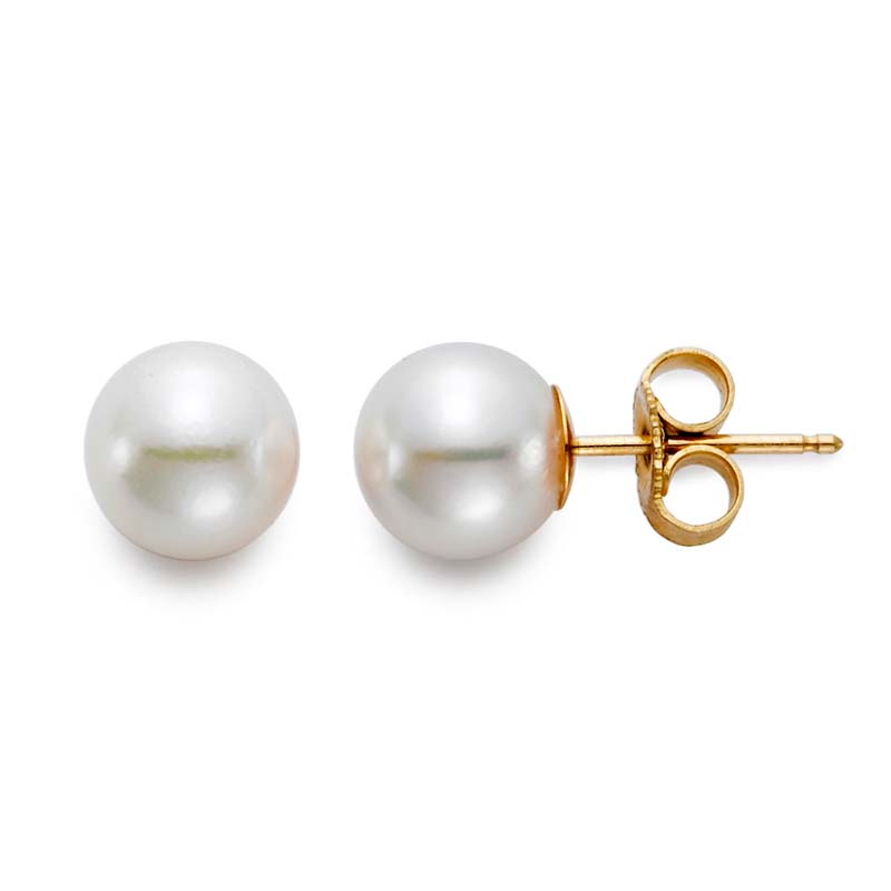 14k Yellow Gold Akoya Pearl 7.5mm Stud Earrings