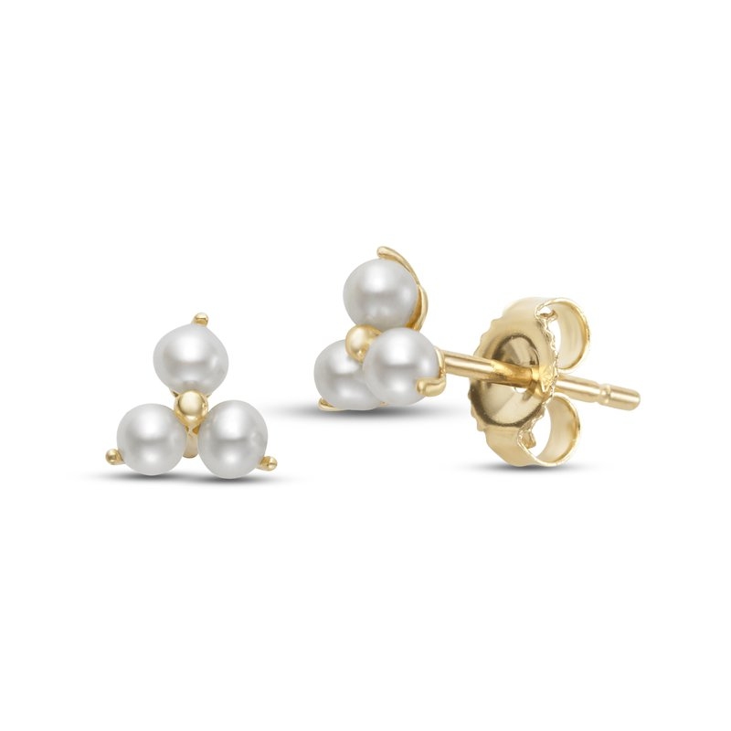 14k Yellow Gold Pearl Cluster Stud Earrings