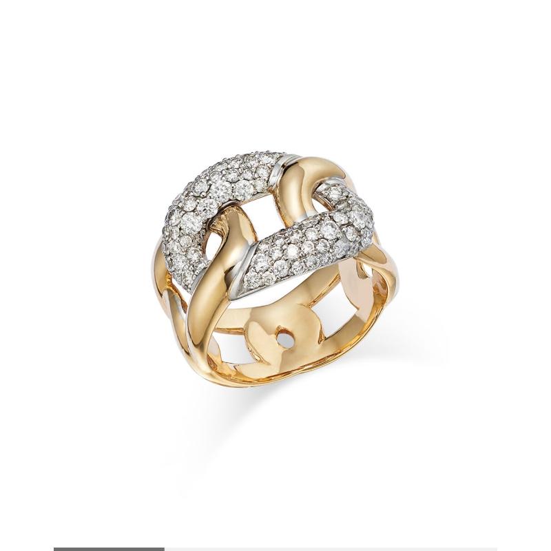 14k Two Tone Pave Buckle Ring