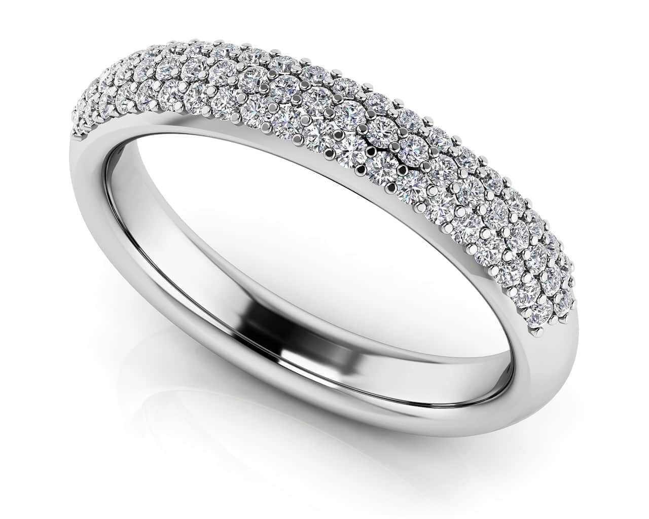 14k White Gold Three Row Pave Set Diamond Ring