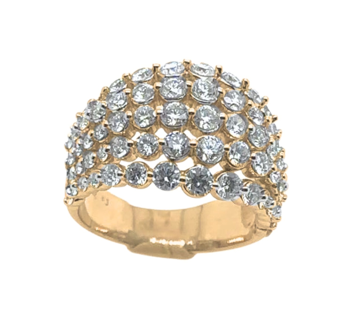 14k Yellow Gold Single Prong Five Row Diamond Ring