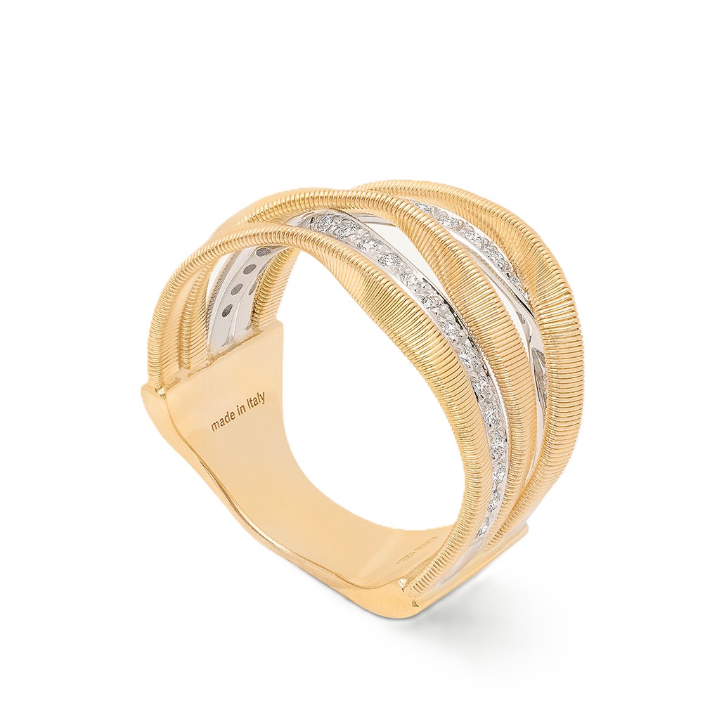 18k Two Tone Marrakech Five Band Diamond Coil Ring
