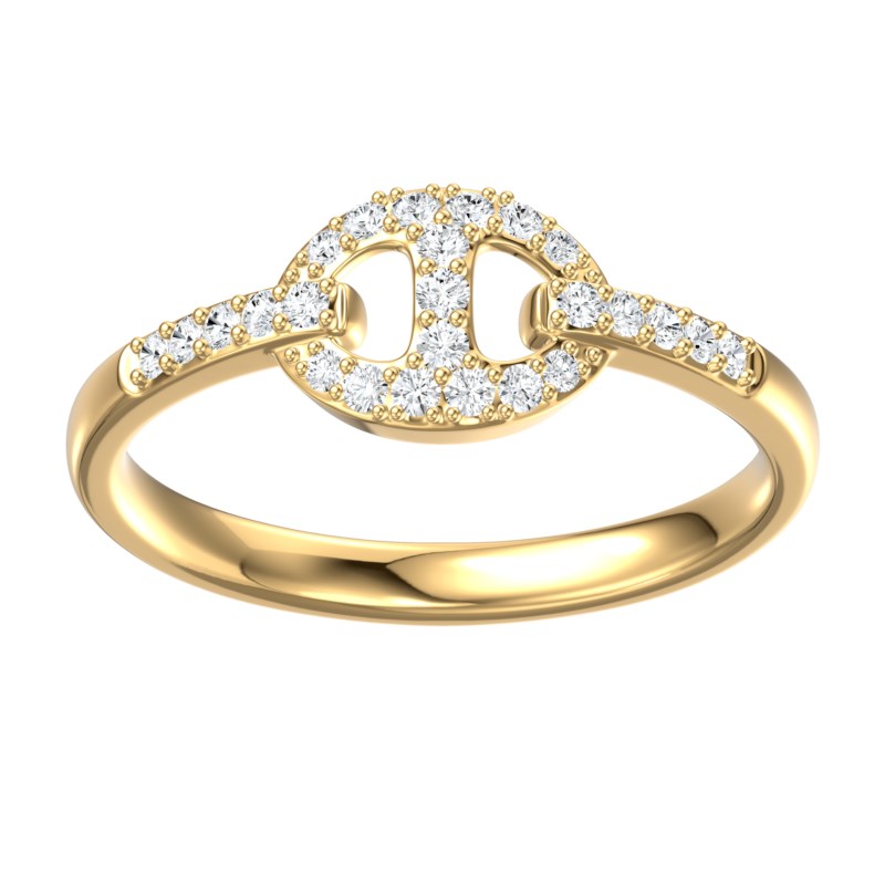 14k Yellow Gold With 0.20ctw Diamond, Pave Mariner Link Diamond Ring By Pd Collection