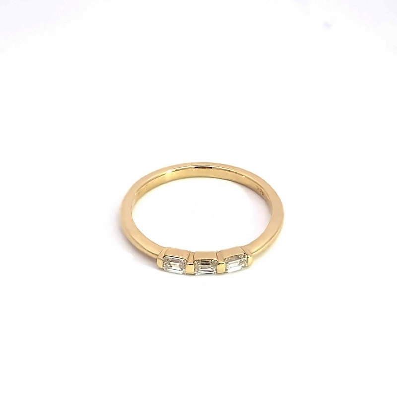 14k Yellow Gold East To West Bar Set Emearld Diamond Ring