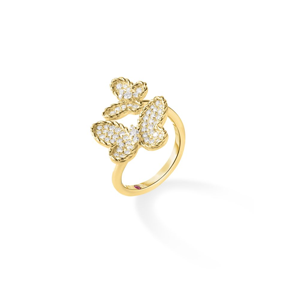 18k Yellow Gold Jasmine Pave Double Butterfly Ring