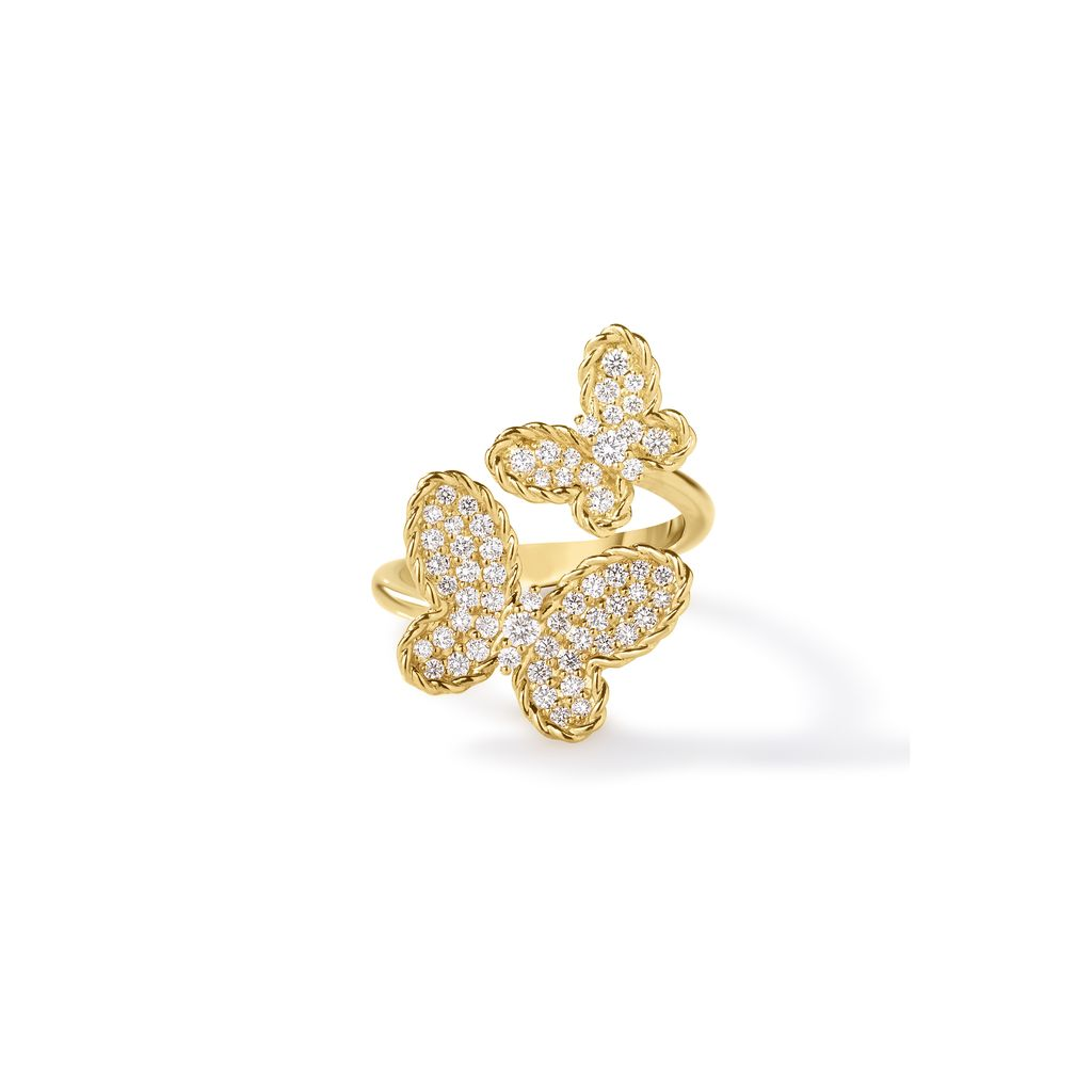 18k Yellow Gold Jasmine Pave Double Butterfly Ring