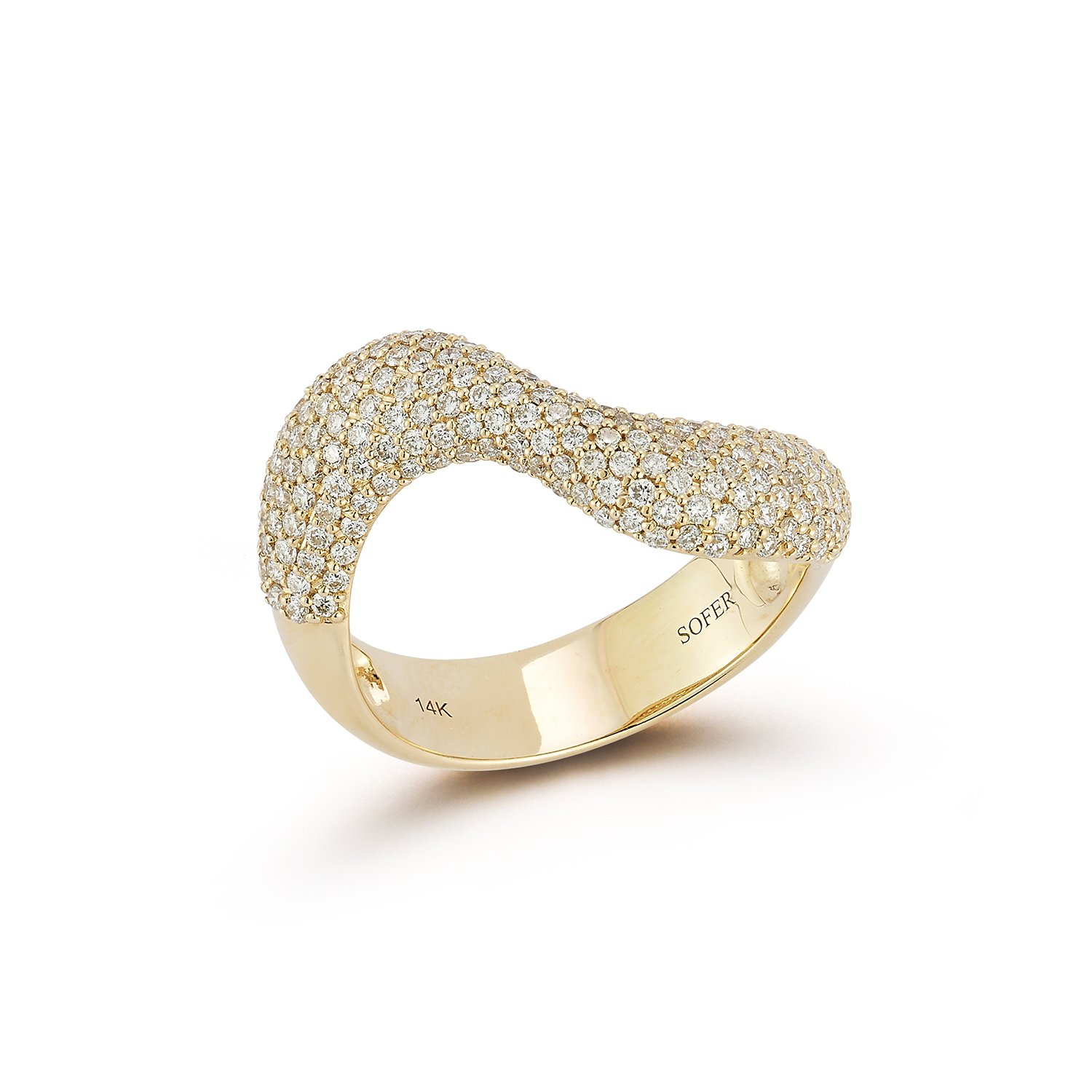 14k Yellow Gold Pave Double Wave Ring