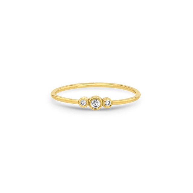 14k Yellow Gold Diamond 3 Stone Graduated Bezel Set Ring