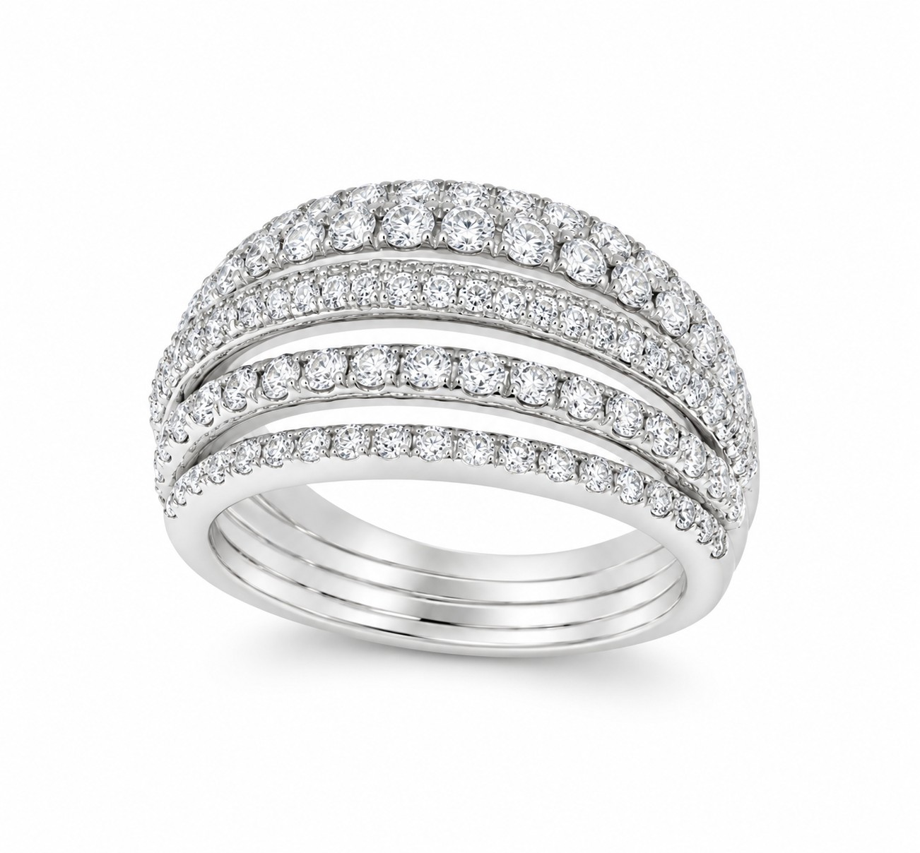 14k White Gold Five Row Ring