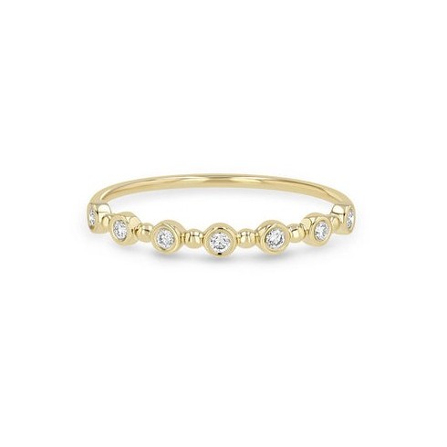 14k Yellow Gold Diamond And Bead Alternating Ring