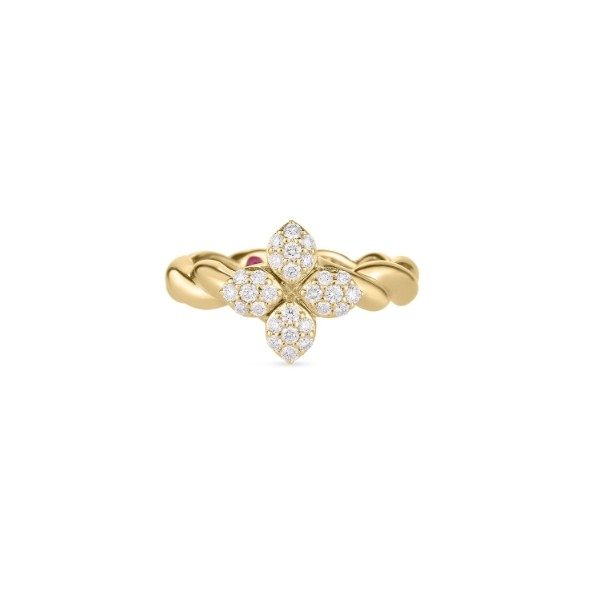 18k Yellow Gold Love In Verona Diamond Pave Flower Ring