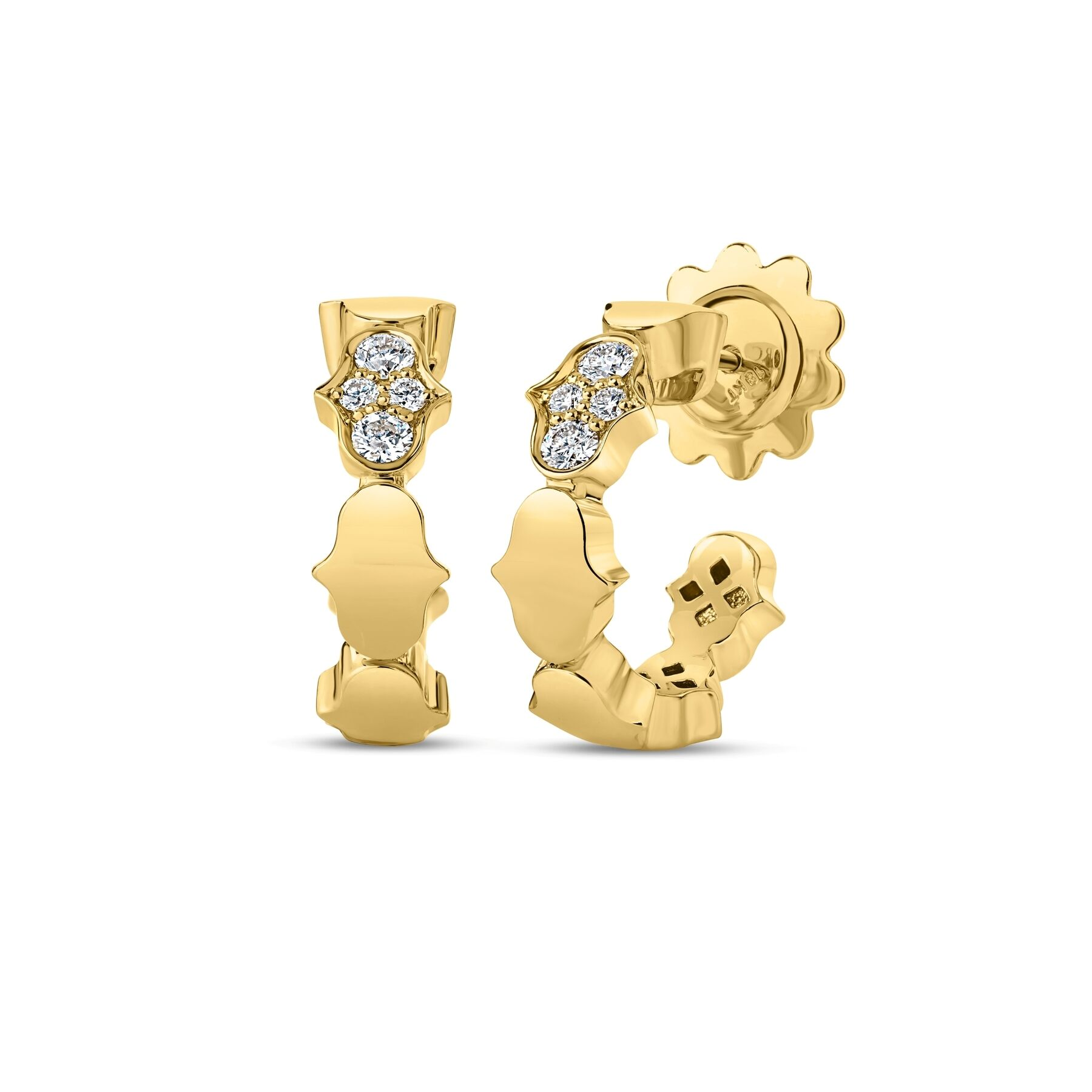 18k Yellow Gold With 0.20ctw Diamonds Cobra Collection Diamond Accent Single Row Hoop Earrings By Roberto Coin