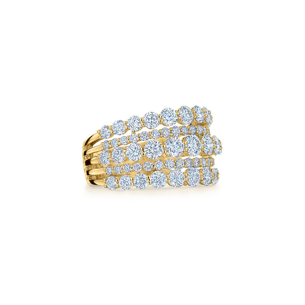 18k Yellow Gold Lyric Diamond Five Row Ring