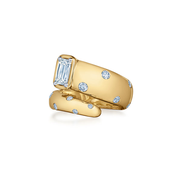 18k Yellow Gold With 0.99ctw Ij Color Vs2-si1 Clarity Diamonds, Cobblestone Collection Wide Wrap Ring With An Ashoka Diamond, By Kwiat
