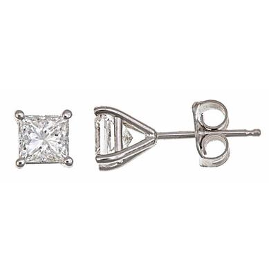 14k White Gold 1.25ctw Princess Cut Diamond Diamond Stud Earrings