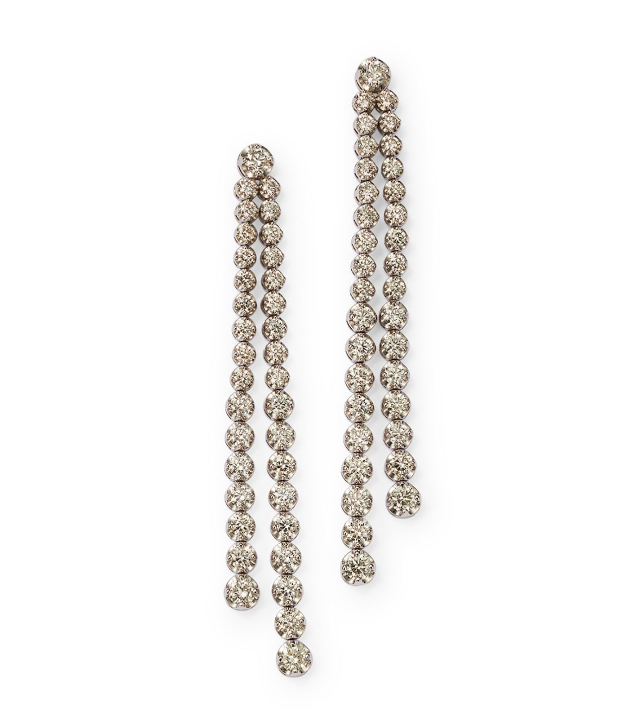 14k White Gold Graduated Double Row Earrings
