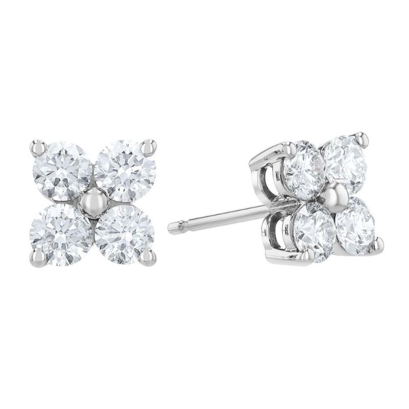 14k White Gold Diamond Cluster Stud Earrings