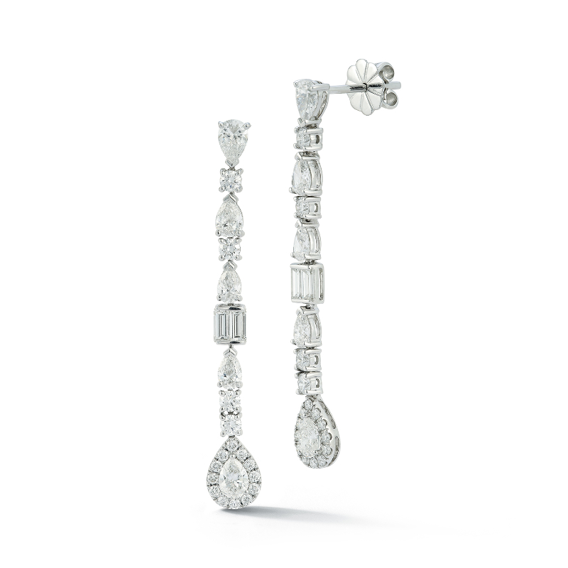 14k White Gold With 2.90ctw Diamonds, Multi-shape Diamond Drop Stud Earrings By Providence Diamond Collecion