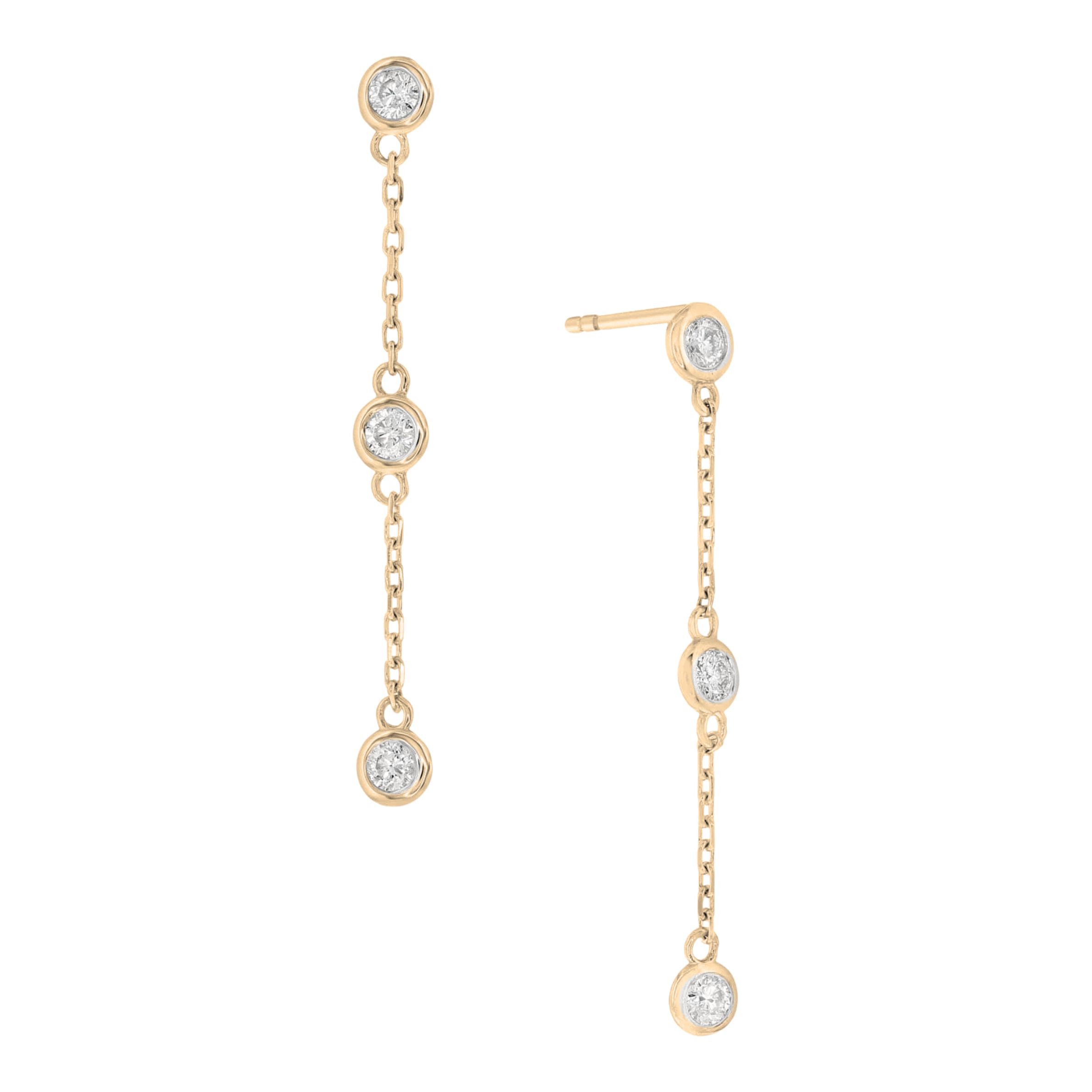 14k Yellow Gold 0.90ctw Bezel Set Drop Earrings