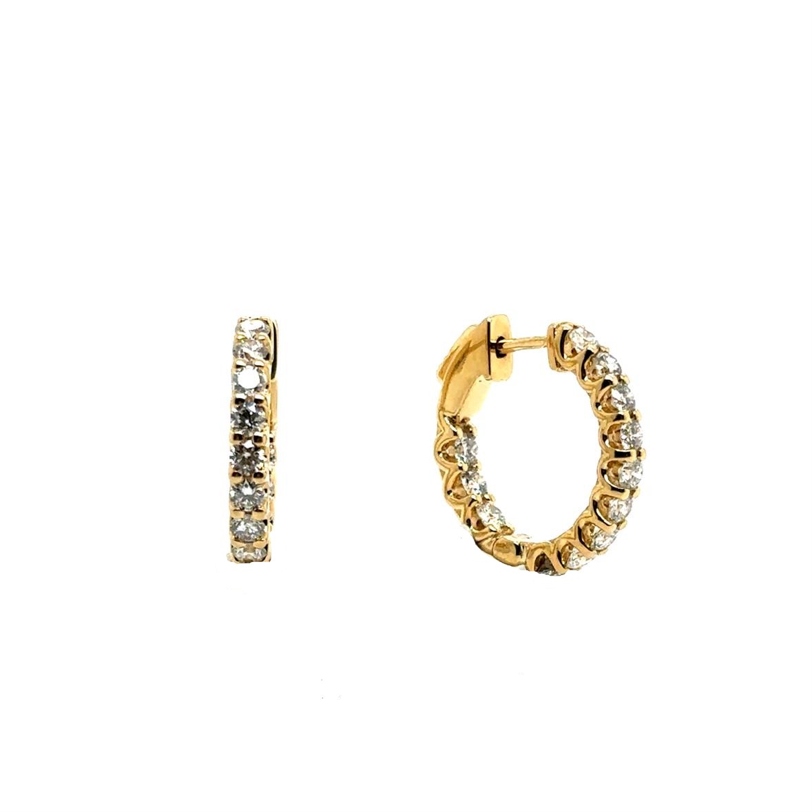 14k Yellow Gold 1.20ctw Diamond Inside Out U-prong Hoop Earrings