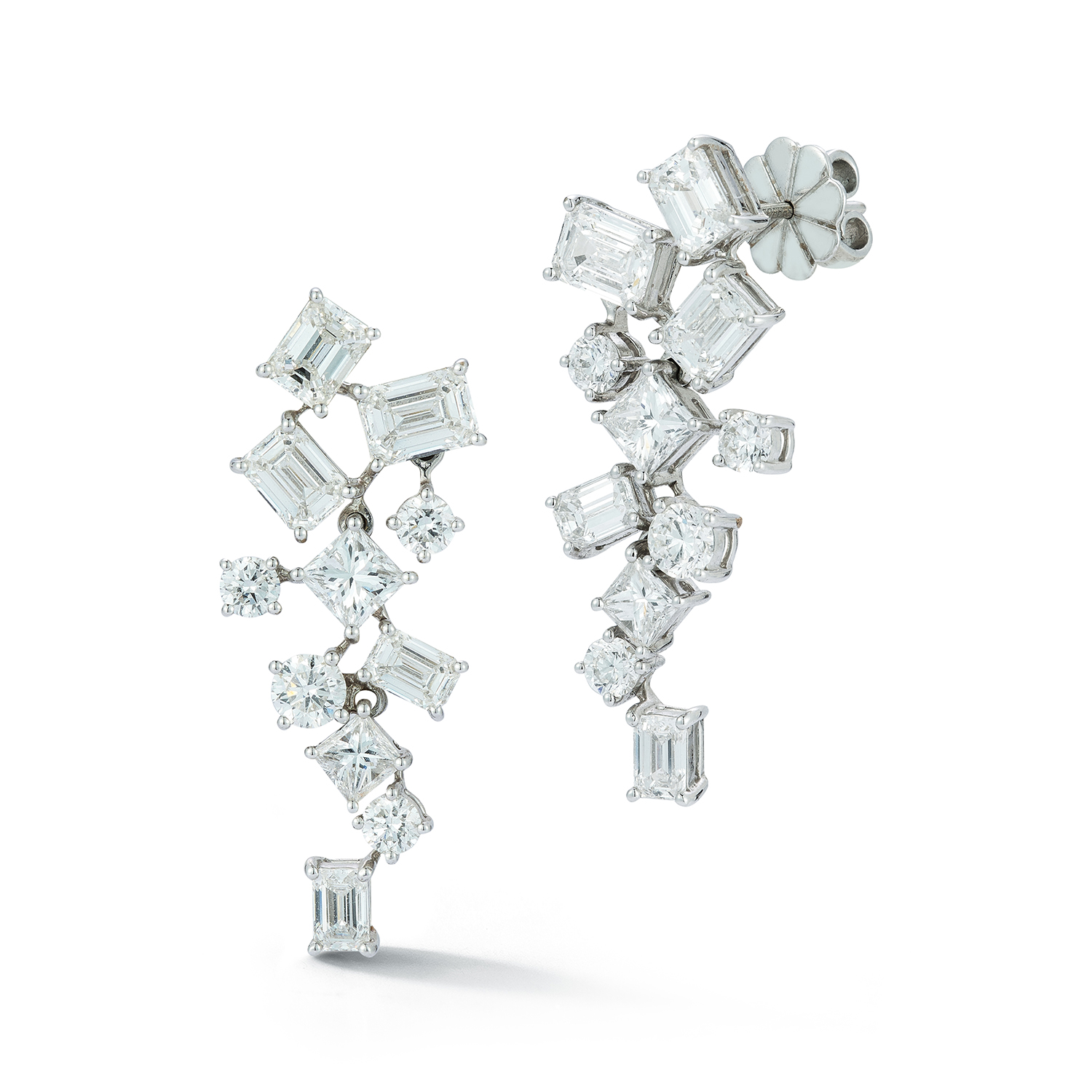 18k White Gold Mixed Shape Scattered Diamond Drop Earrings