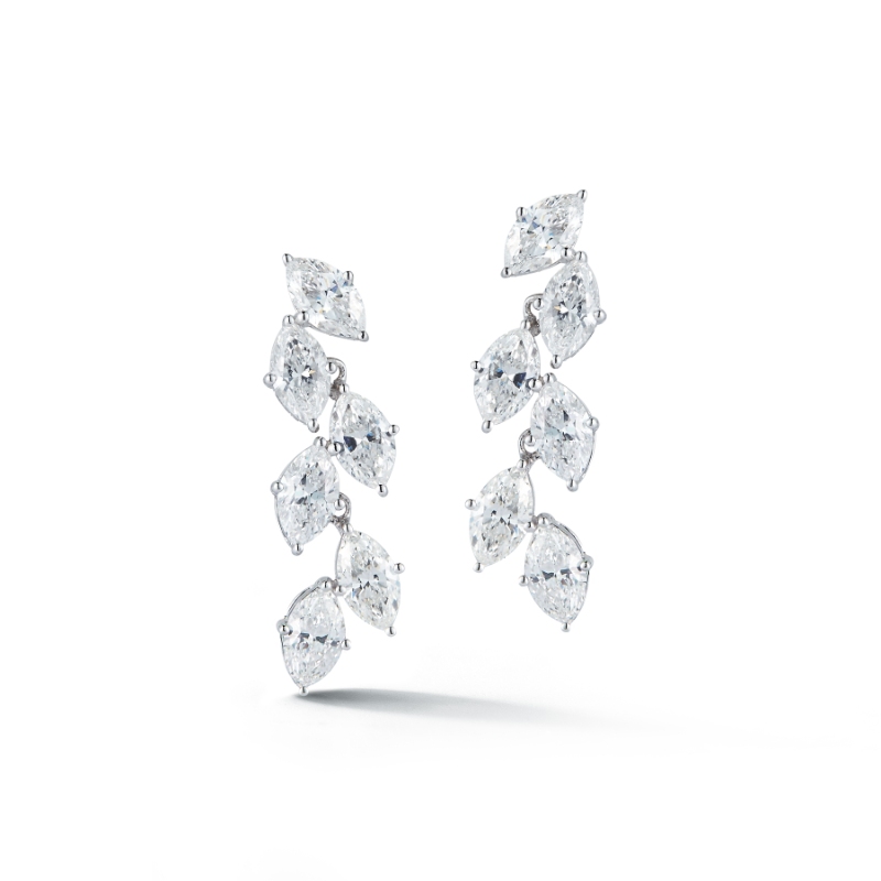 18k White Gold Marquise Diamond Leaf Earrings