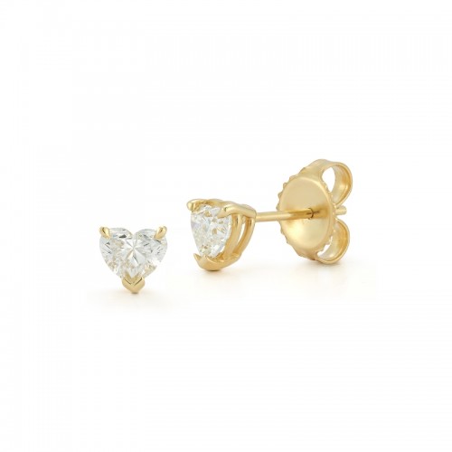 14k Yellow Gold Diamond Heart Shape Stud Earrings