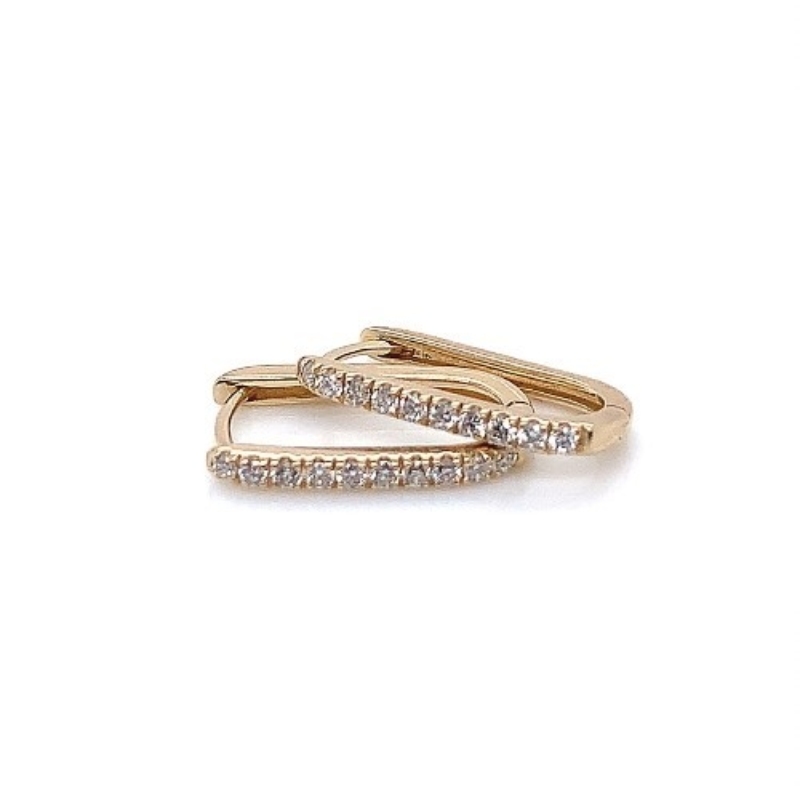 14k Yellow Gold Pave Paperclip Earrings
