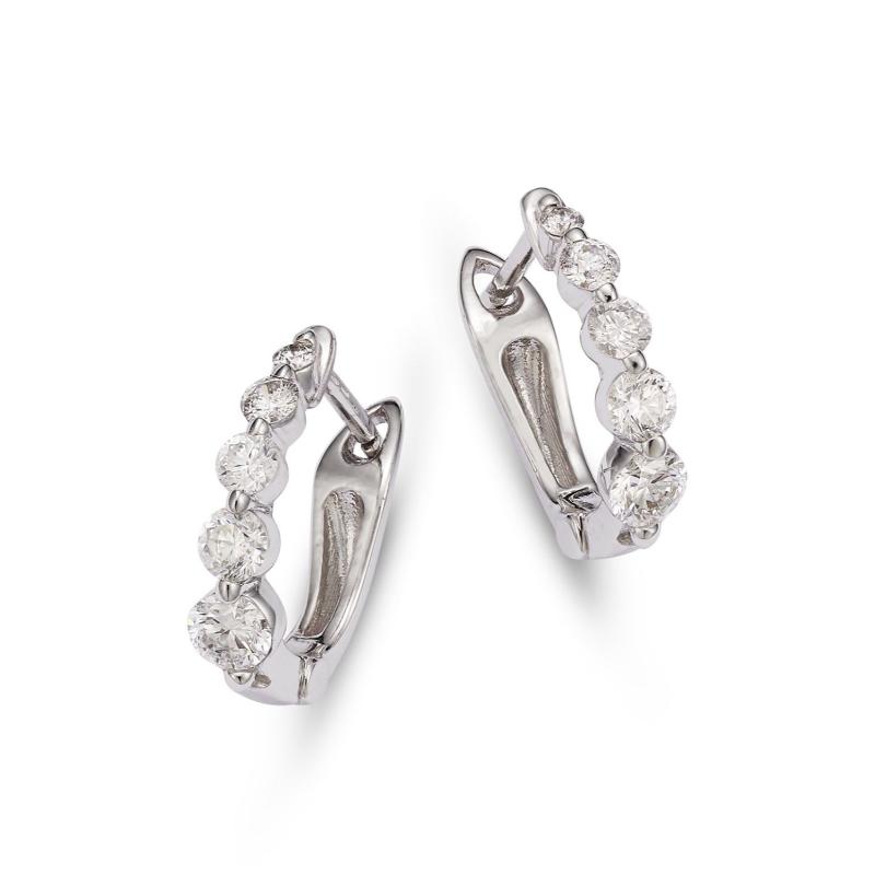 14k White Gold Single Prong Set Graduated Huggie Earrings