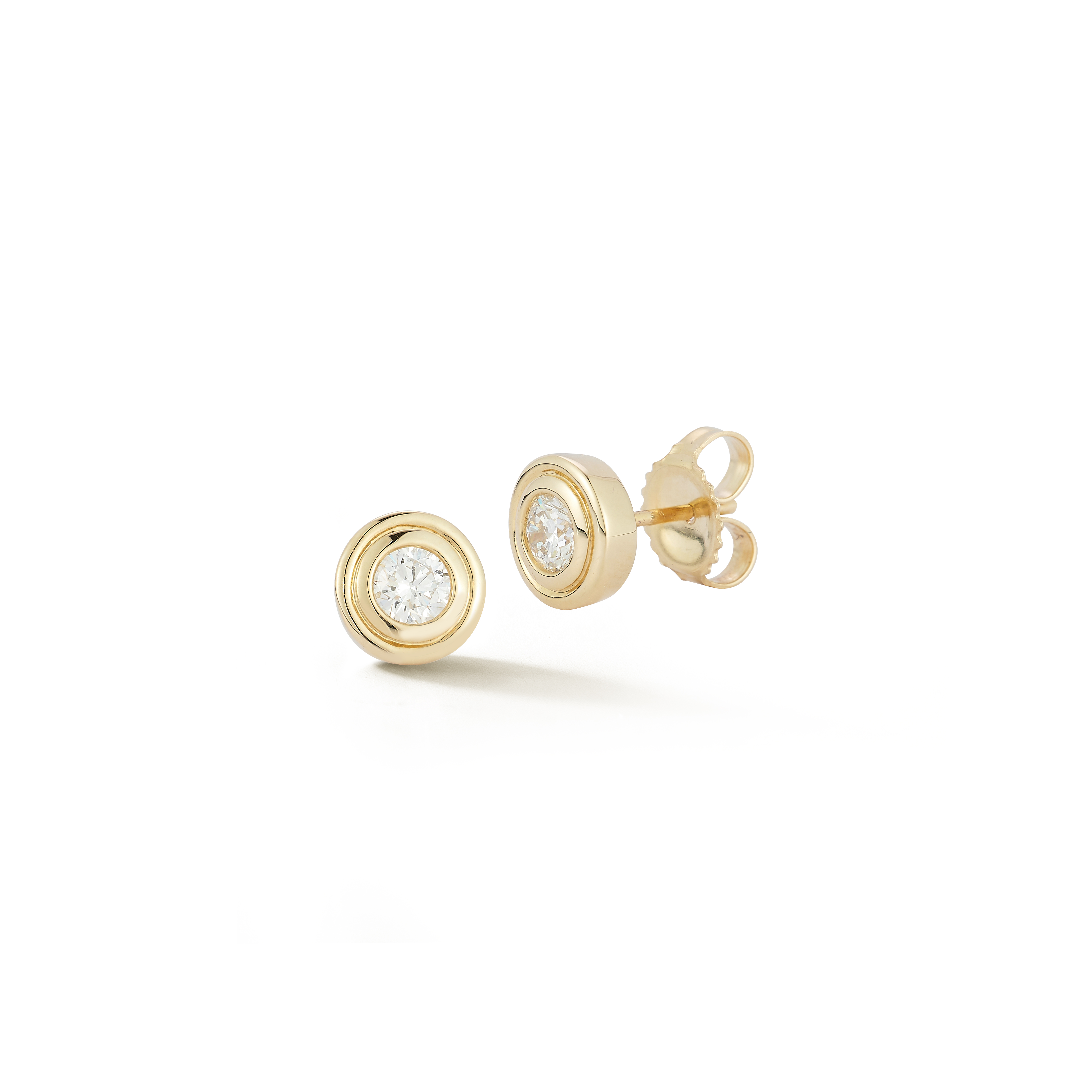 14k Yellow Gold Double Bezel Diamond Stud Earrings