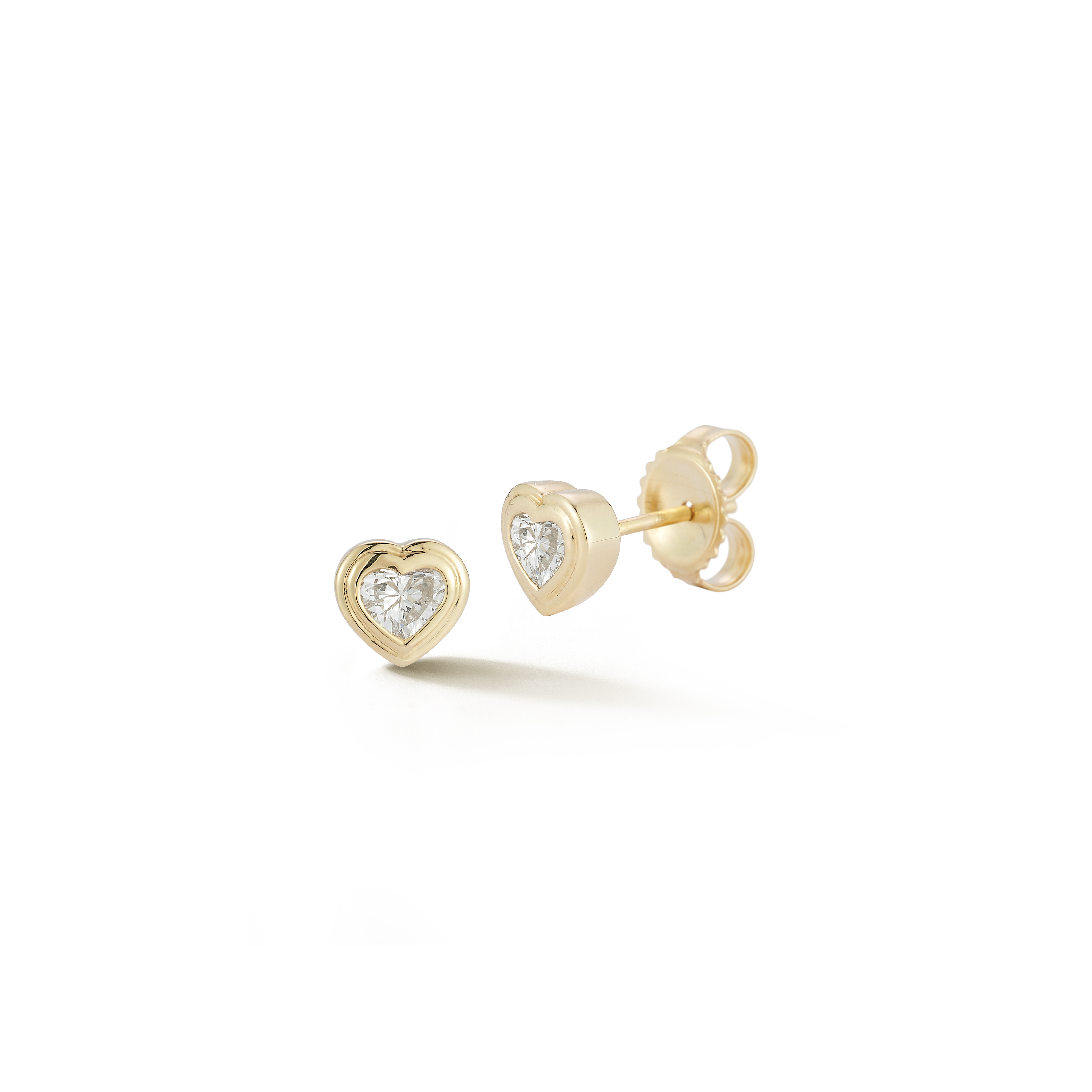 14k Yellow Gold Double Bezel Heart Cut Diamond Stud Earrings