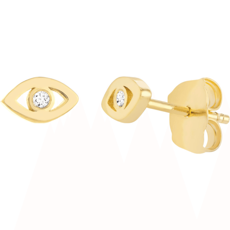 14k Yellow Gold Evil Eye Stud Earrings