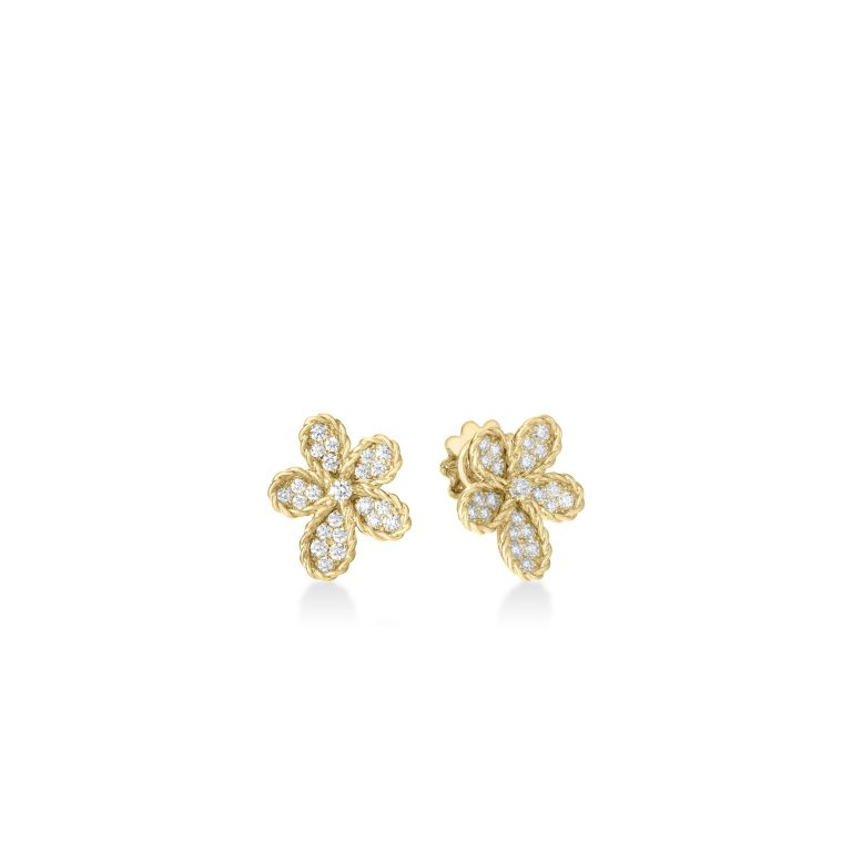 18k Yellow Gold Jasmine Pave Flower Stud Diamond Earrings
