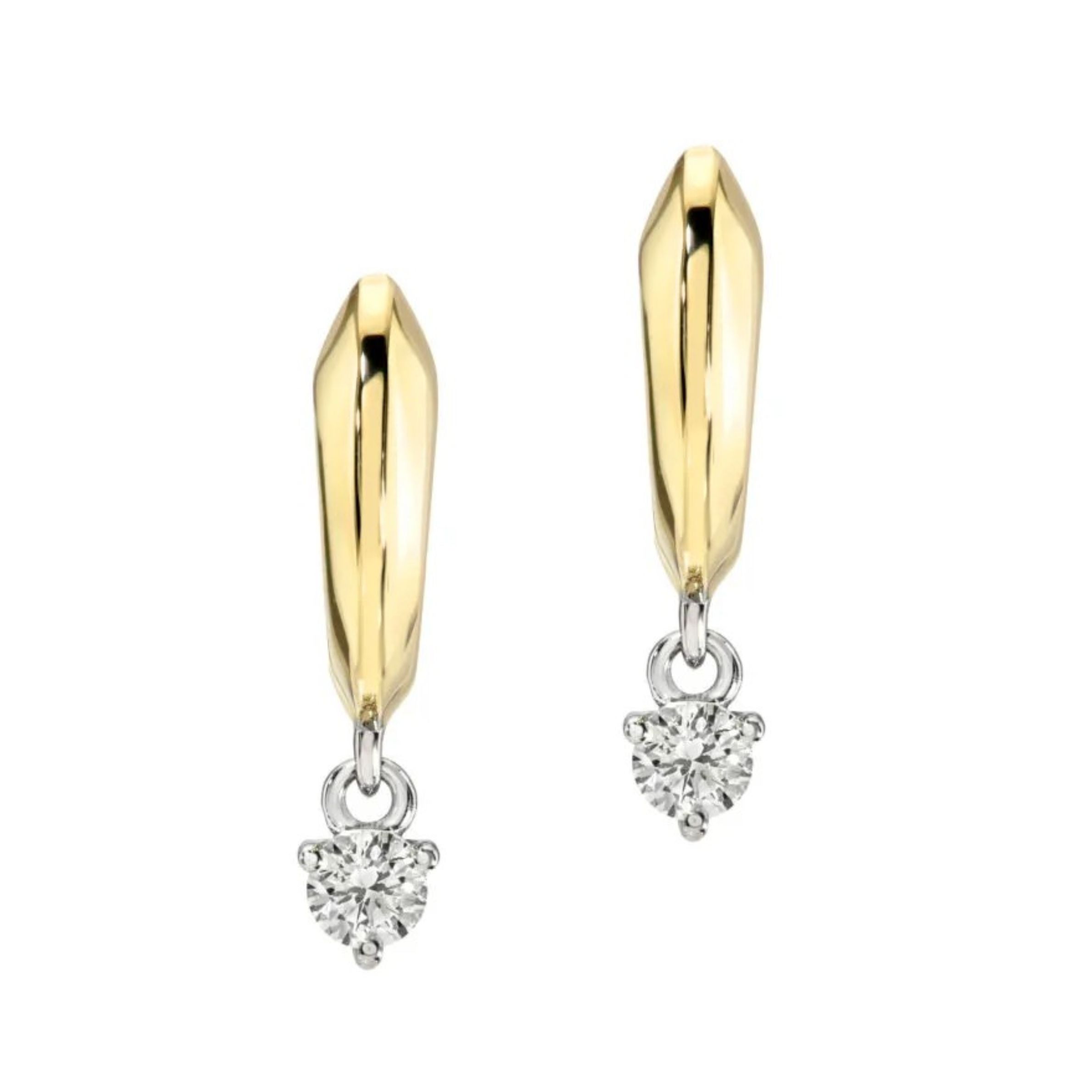 14k Two Tone Diamond Dangle Huggie Earrings