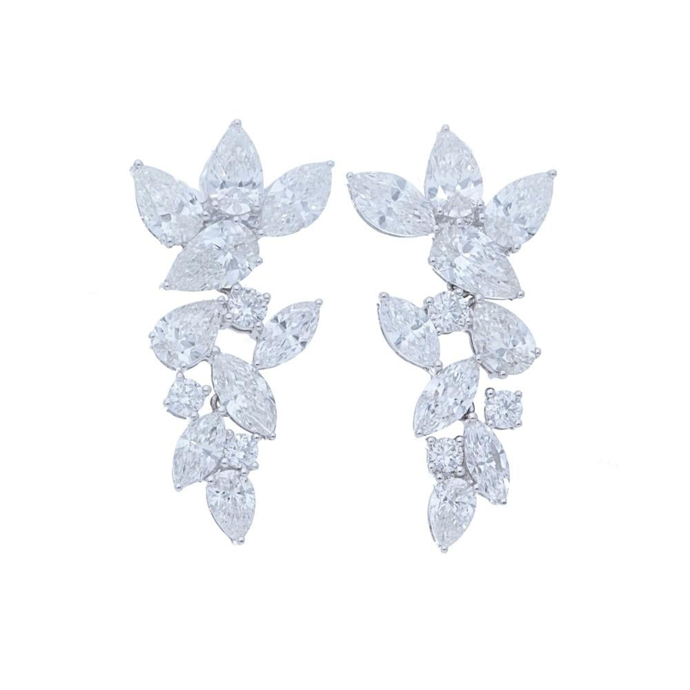 18k White Gold Pear And Diamond Floral Studs Earrings